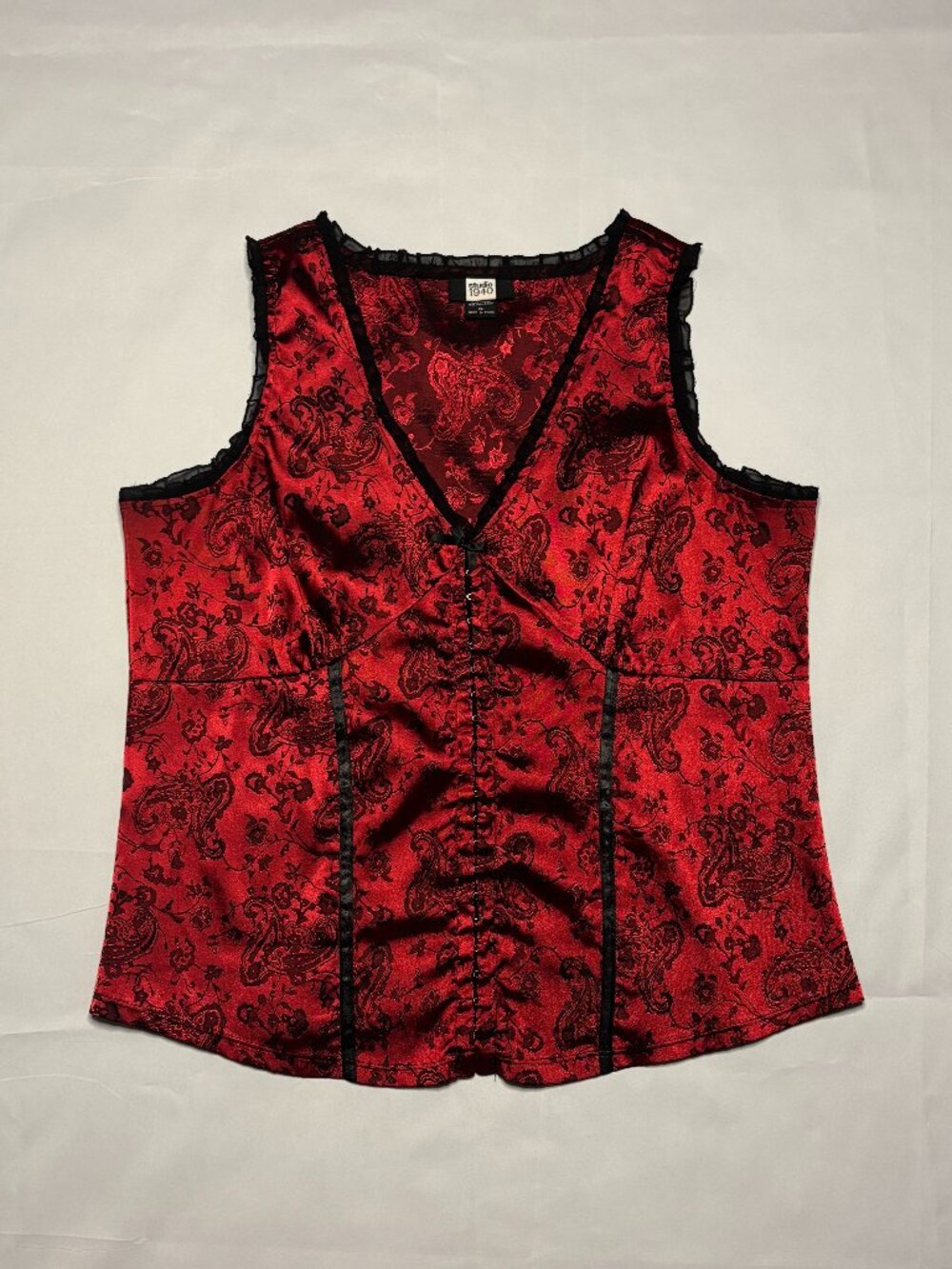 Studio 1940 Red and Black Corset Blouse Size X Large